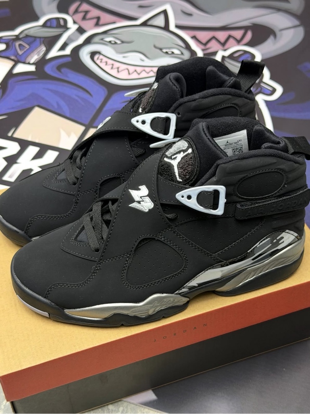 Retro 8s Chrome Jordan Black and Silver Men's Basketball Sneaker
